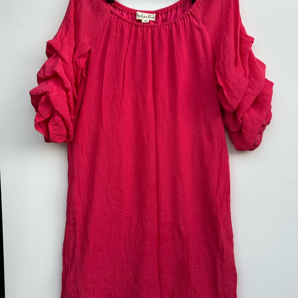 Umgee Hot Pink Ruffle Sleeve Blouse